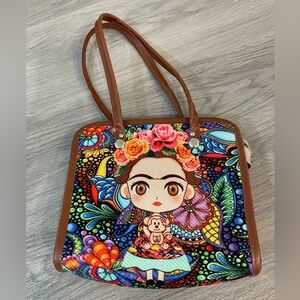 Artistic Multicolor Shoulder Bag with Brown Accents